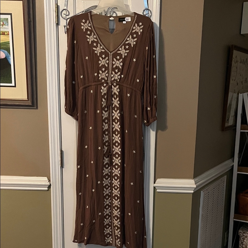 Embroidered Brown Maxi Dress